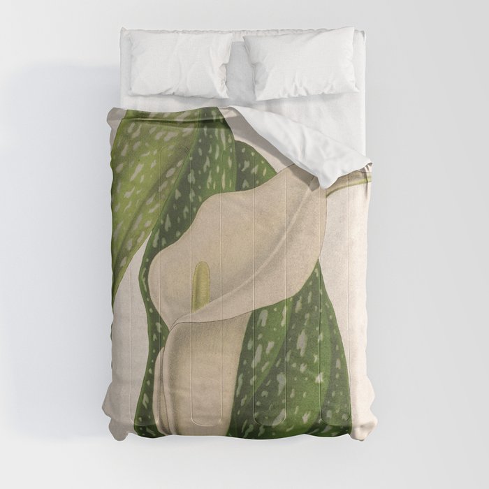 Vintage Flower Calla Lily with Green Leaves Closeup Comforter