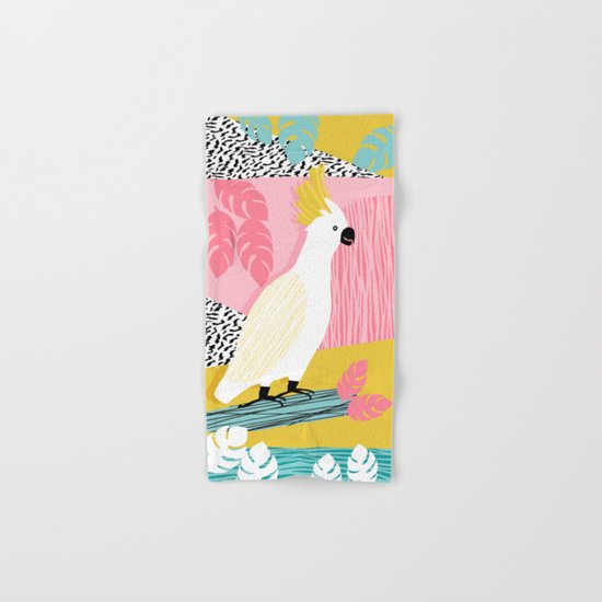 FeelFree - memphis throwback retro bird tropical nature animal parrot cockatoo 1980s 80s pop art Hand & Bath Towel