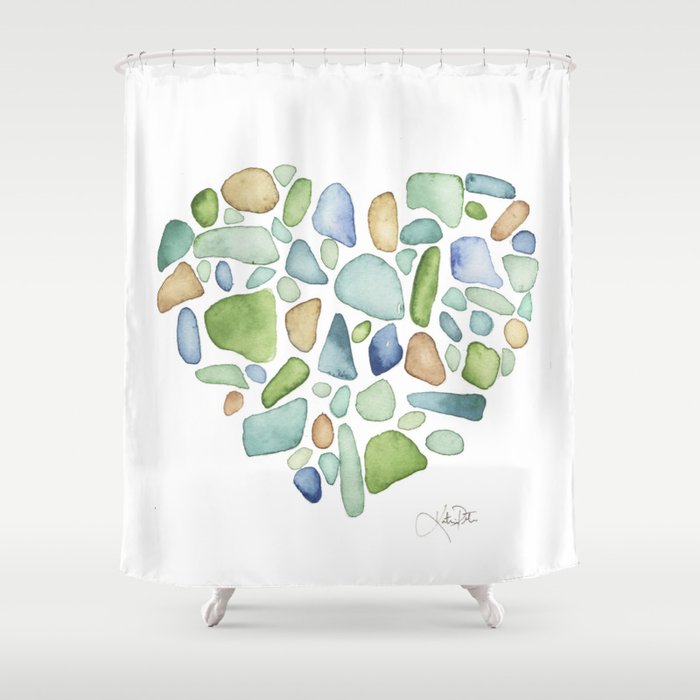 Heart of the Sea, sea glass watercolor Shower Curtain by Katrina Pete