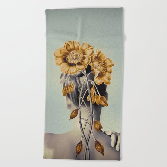 WOMAN WITH FLOWERS 2 Beach Towel