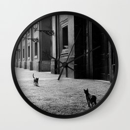 Two French Cats, Paris Left Bank black and white cityscape photograph / photography Wall Clock