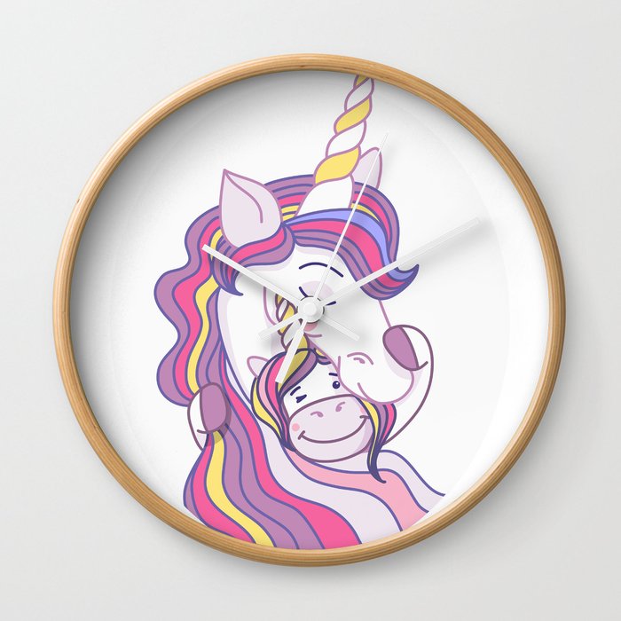 Unicorn mother with her unicorn baby Wall Clock