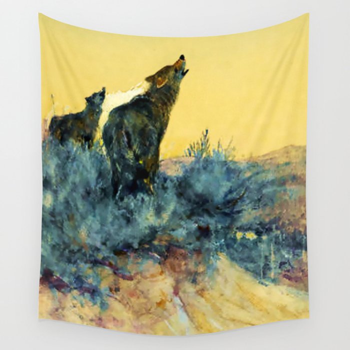 “Howling Wolf Sagebrush” by W Herbert Dunton Wall Tapestry