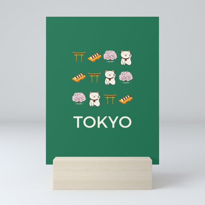 Tokyo Retro Art Vacations Boho Decor Modern Decor Green Illustration Mini Art Print