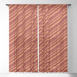 [ Thumbnail: Chocolate and Dark Red Colored Lined/Striped Pattern Sheer Curtain ]