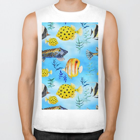 The deep sea-fishes in the sea- watercolor I Biker Tank