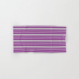 [ Thumbnail: Purple & Grey Colored Lines Pattern Hand & Bath Towel ]