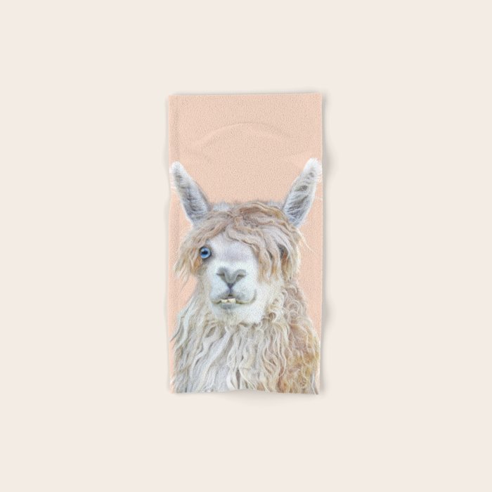 Llama Head with a Peach Background Hand Bath Towel by Design