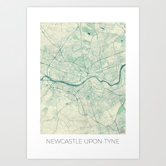 Newcastle upon Tyne Blue Vintage Art Print