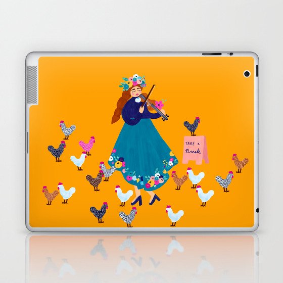 Girl Serenading Chickens Laptop & iPad Skin