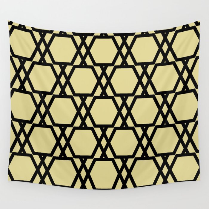 Black and Yellow Tessellation Line Pattern 20 - Diamond Vogel 2022 Popular Color Fire Dance 0799 Wall Tapestry