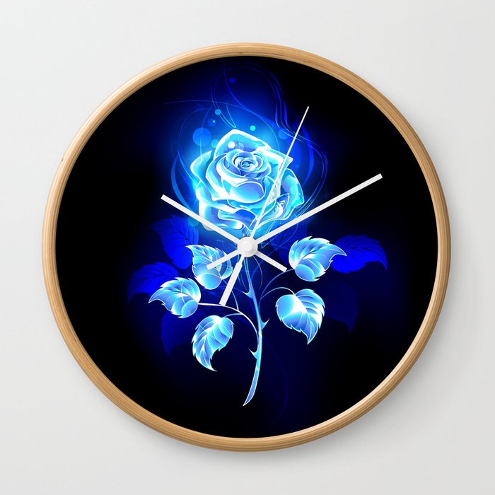 Burning Blue Rose Wall Clock