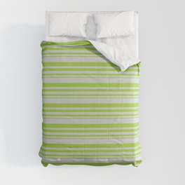[ Thumbnail: Light Grey and Green Colored Stripes Pattern Comforter ]