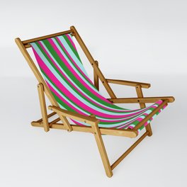 [ Thumbnail: Turquoise, Deep Pink, and Forest Green Colored Pattern of Stripes Sling Chair ]