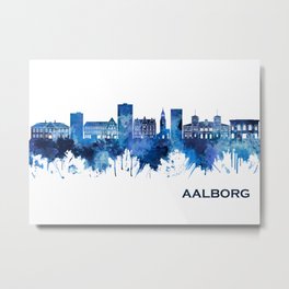 Aalborg Denmark Skyline Blue Metal Print | Blue, Illustration, Modern, Urban, Painting, Jutland, Art, Aalborg, Denmark, Towers 