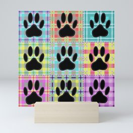 Colorful Quilt Dog Paw Print Drawing Mini Art Print
