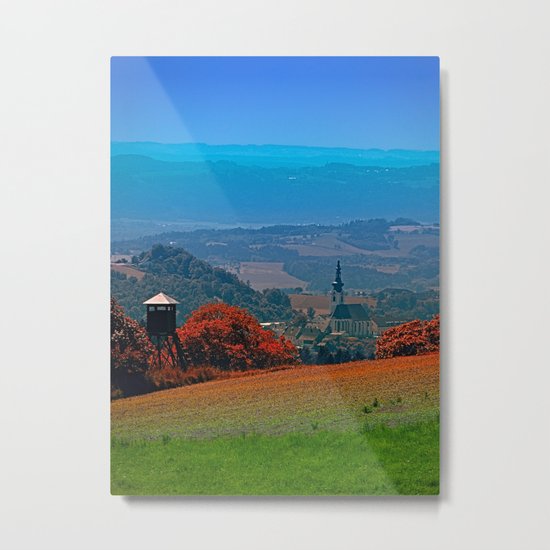 A hunting perch, a village and some vivid scenery Metal Print