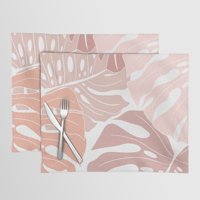Abstract Pastel Pink Colors Monstera Leaves  5 Placemat