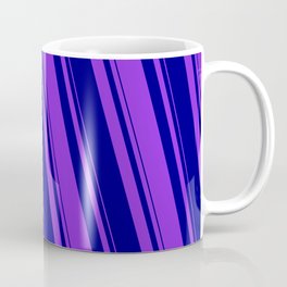 [ Thumbnail: Blue & Purple Colored Pattern of Stripes Coffee Mug ]