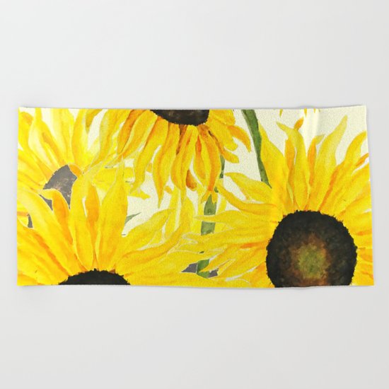 sunflower watercolor 2017 Beach Towel
