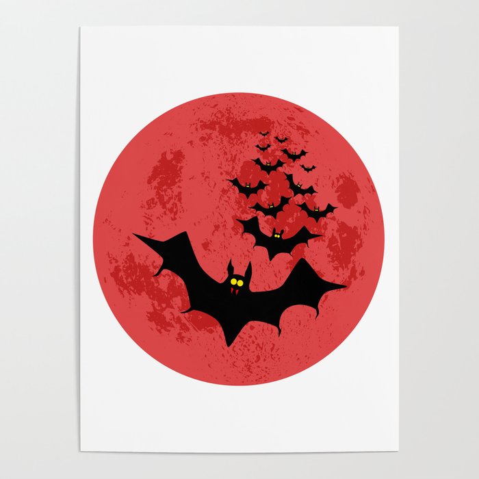 Vampire Bats Against The Red Moon Poster