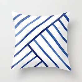 Watercolor lines pattern | Navy blue Throw Pillow