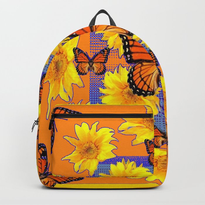 ORNATE YELLOW MONARCH BUTTERFLIES & YELLOW SUNFLOWERS Backpack