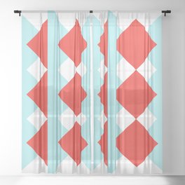 Turquoise and red graphic print   Sheer Curtain
