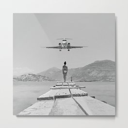 Steady As She Goes; aircraft coming in for an island landing black and white photography- photographs Metal Print | Keywest, Airlines, Photo, Ibiza, Stunts, Airplanes, Aircraft, Cessna, Black, Flight 