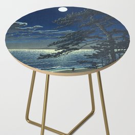 Kawase Hasui, Moonlight Over Ninomiya Beach - Vintage Japanese Woodblock Print Art Side Table