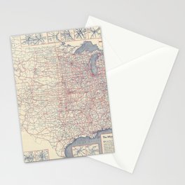 Paved Road Map of the United States 1930 - Vintage Illustrated Map Stationery Card