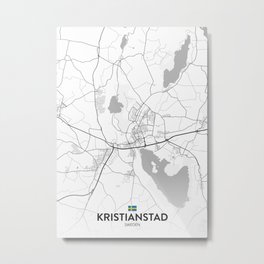 Kristianstad, Sweden - Light City Map Metal Print | Flag, Country, Swedenflag, Lightmap, Citymap, Europemap, Townmap, Town, Poster, Map 