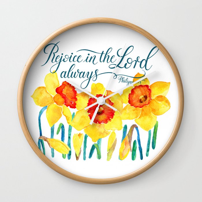 Rejoice In The Lord Always- bible verse from Philippians 4,4 Wall Clock