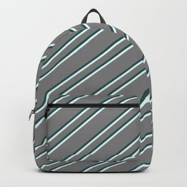 [ Thumbnail: Gray, Dark Slate Gray, and Light Cyan Colored Striped/Lined Pattern Backpack ]