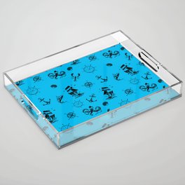 Turquoise And Black Silhouettes Of Vintage Nautical Pattern Acrylic Tray