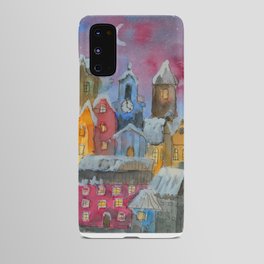  A town in a winter night Android Case