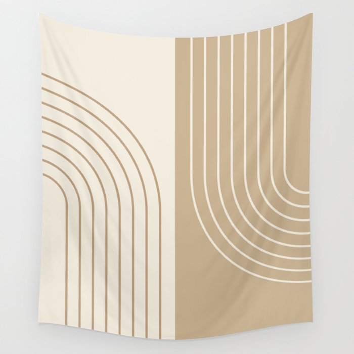 Abstract Geometric Rainbow Lines 12 in Brown Tan Beige Wall Tapestry