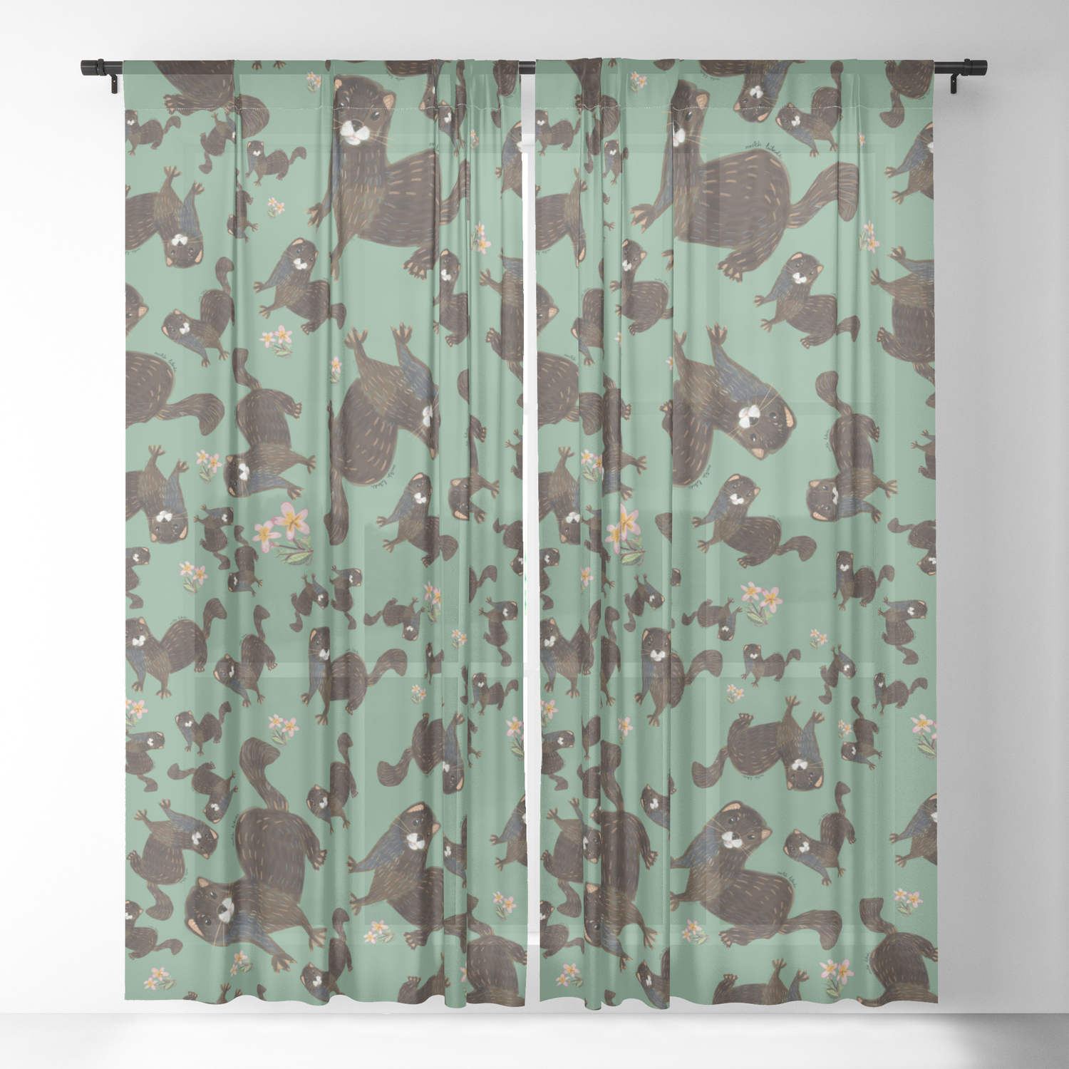 Shy European Mink Pattern Sheer Curtain By Natachapink Society6