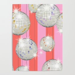 Striped Party Disco Ball Pink Poster