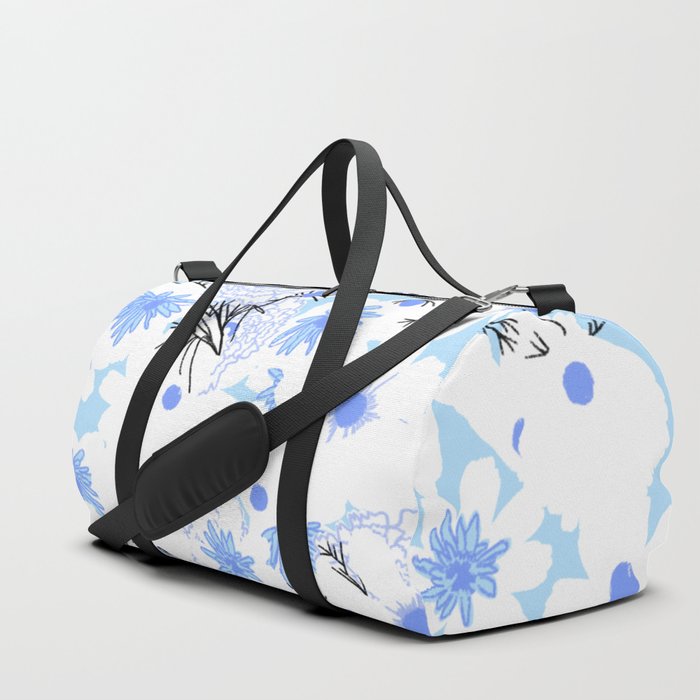 Retro Modern Spring Wildflowers Blue and Turquoise Duffle Bag