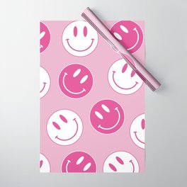 Large Pink and White Smiley Face - Preppy Aesthetic Decor Wrapping Paper