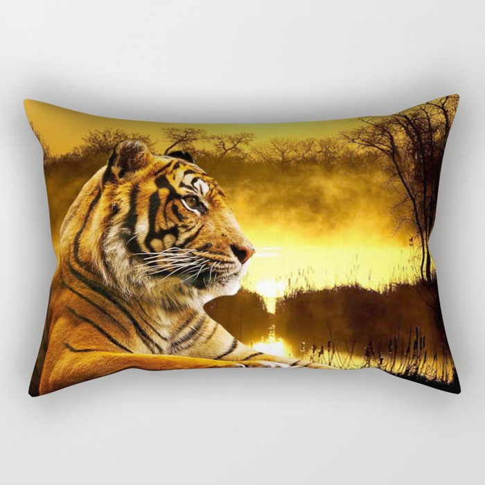 Tiger and Sunset Rectangular Pillow