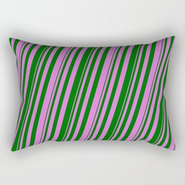 [ Thumbnail: Orchid & Dark Green Colored Lined/Striped Pattern Rectangular Pillow ]