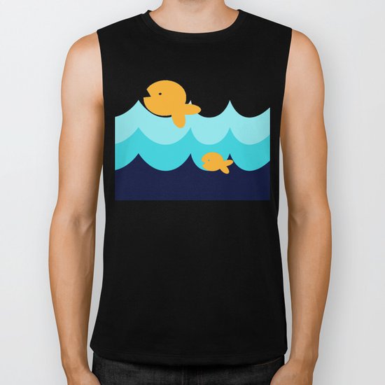 Beach Series Aqua- Gold Fish Animals in the deep See Biker Tank