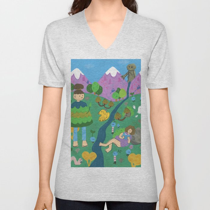 Reading with the Forest Spirits V Neck T Shirt