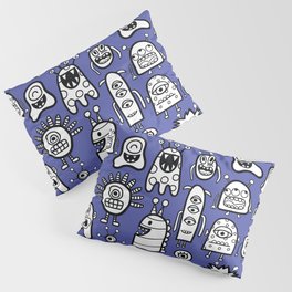 Cute Monsters White Blue Kids Pattern Pillow Sham