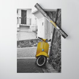 Yellow Vespa in Old Town Cannes Black and White Photography Wrapping Paper