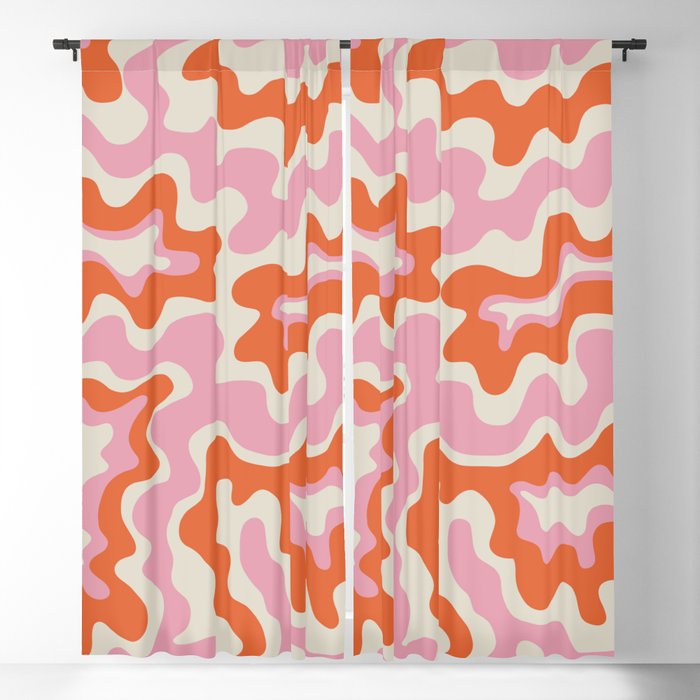 Pink and orange retro style liquid swirls Blackout Curtain