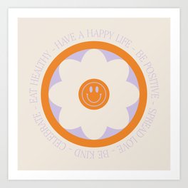 Have a Happy Life Lilac and Orange Art Print