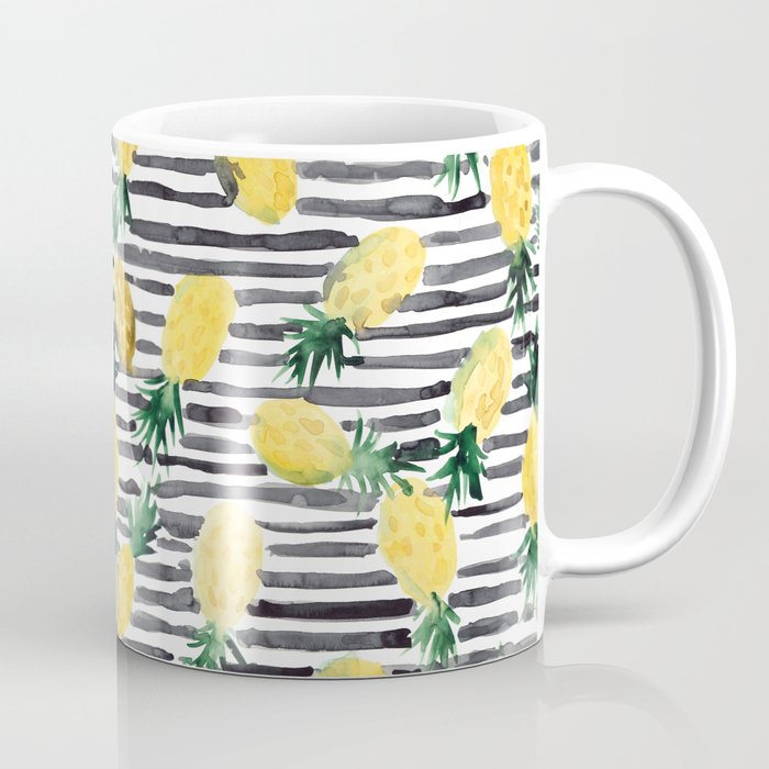 fresh pineapples on stripes watercolor Coffee Mug